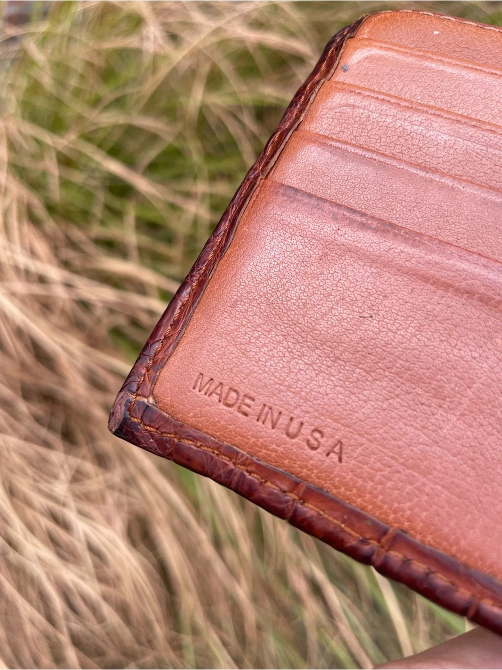 Lucchese Mens Genuine Crocodile Leather Bifold Wallet Exotic Western Brown USA